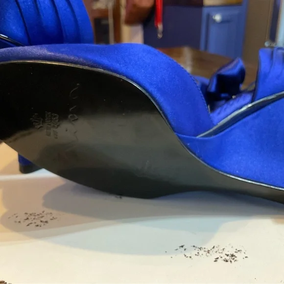 NINA Heels Pumps Womens Sz 7 Sapphire Blue Cobalt Satin Leather Sole D'orsay - Picture 8 of 10